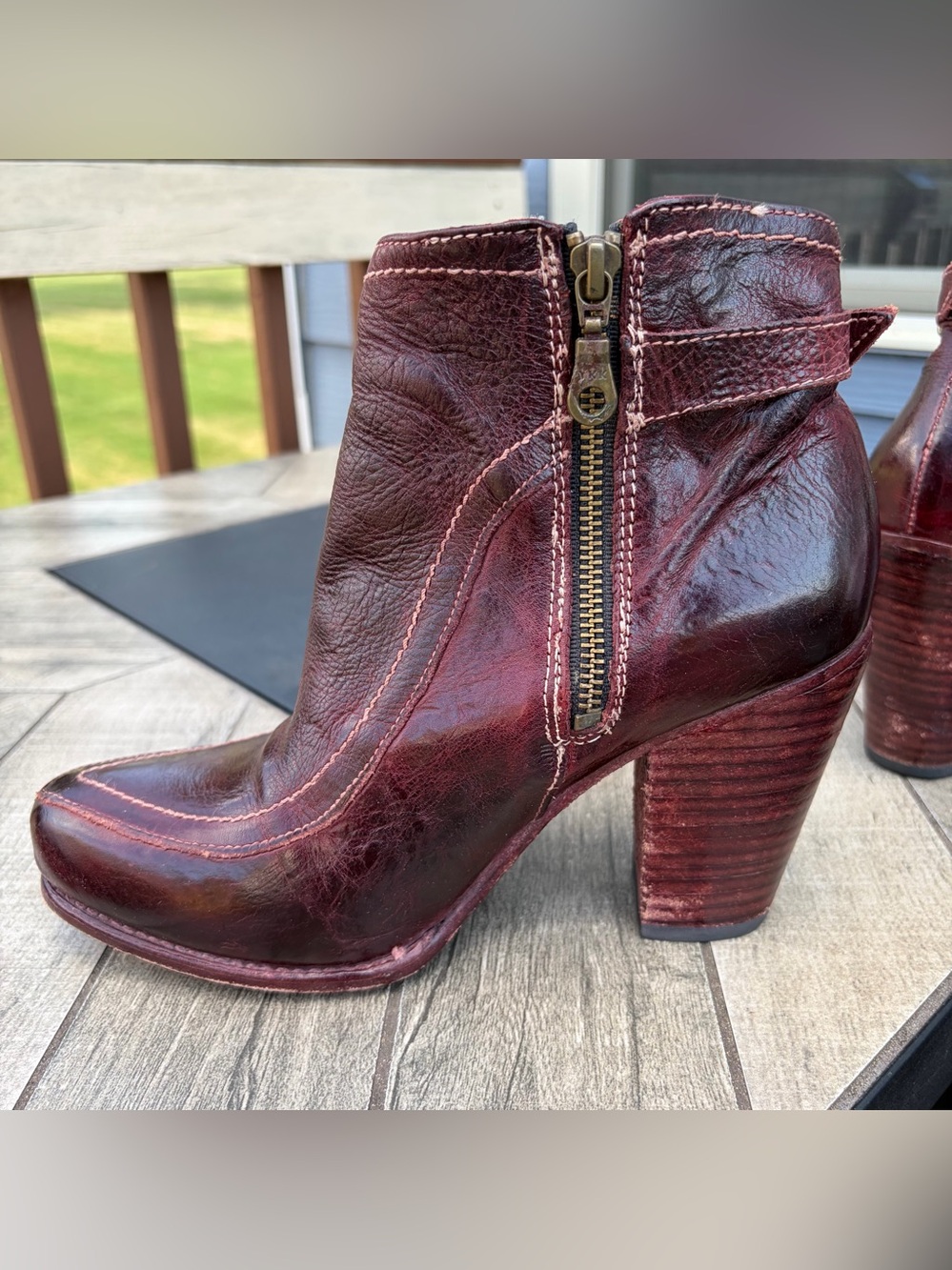 BED STU Isla Burgundy Leather Ankle Boots Women Sz 9.5 Heeled Buckle Cobbler - Picture 7 of 16